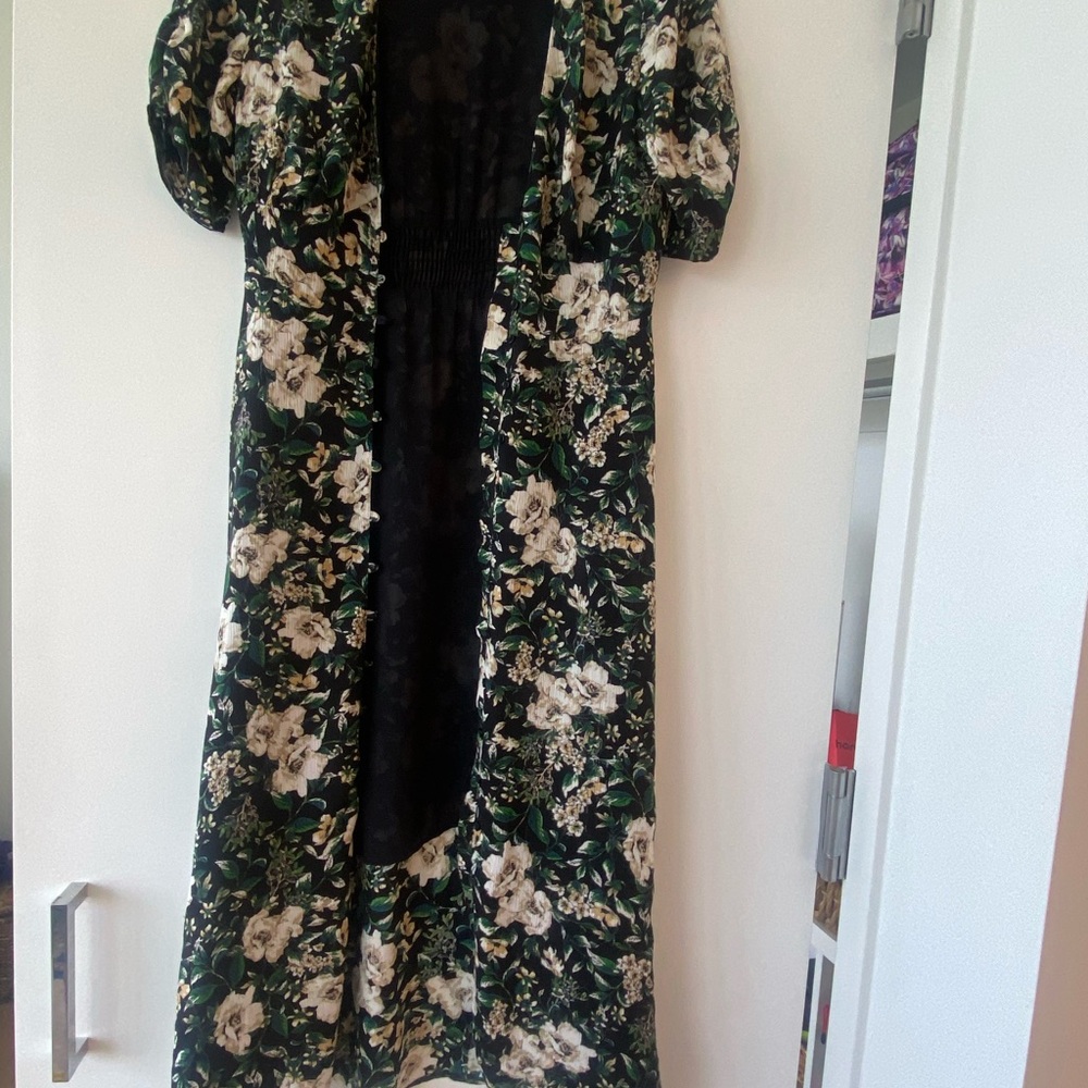 Astr Green Floral Dress with Puff Sleeves